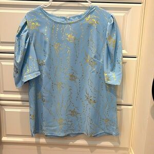 Blue & Gold Puff Sleeve Top-NWOT